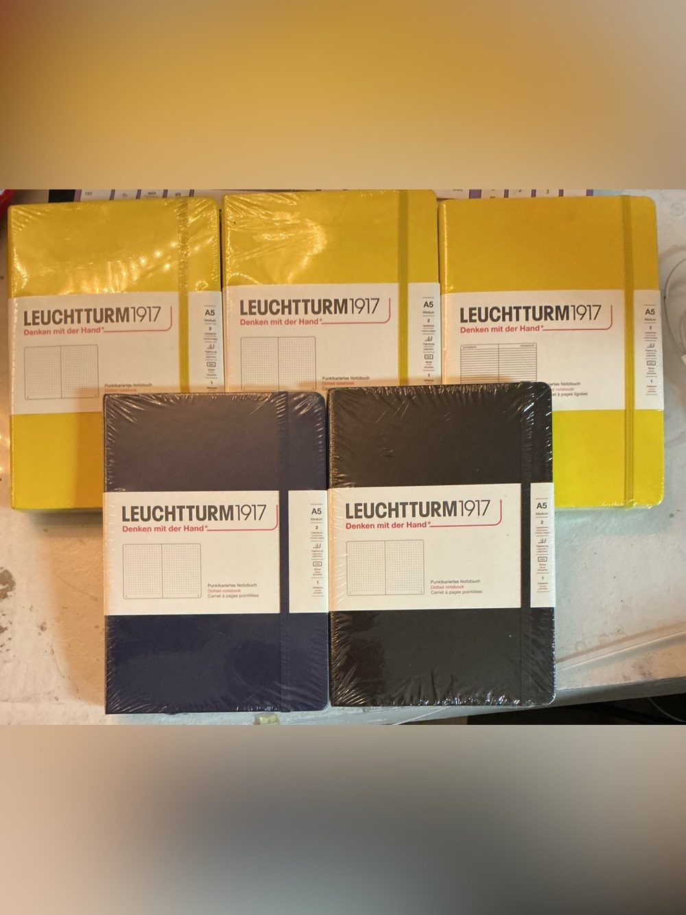 Leuchtturm1917 A5 Notebooks 5-Pack - Yellow, Navy, Black